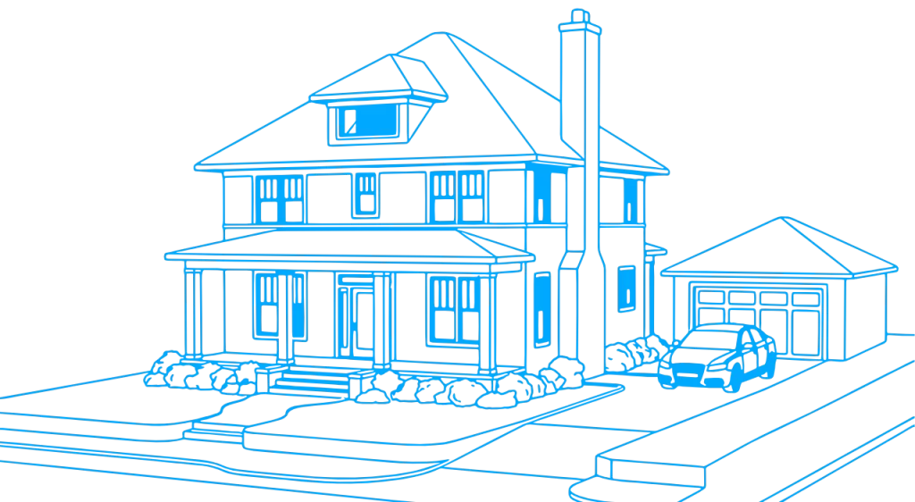 Single detached family home line drawing - residential pest control